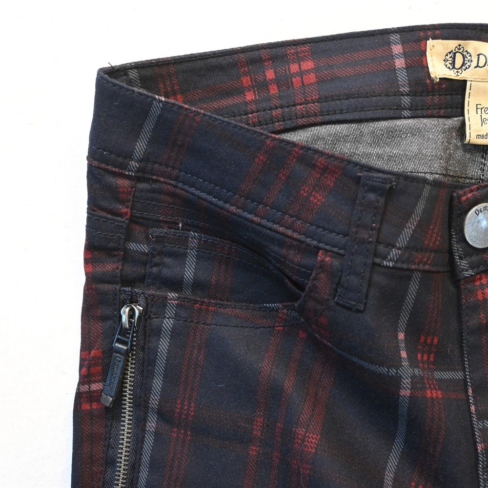 Democracy 6 Mid Rise Freedom Jegging Black Check Stretch Denim Moto Womens Jeans - Picture 2 of 10